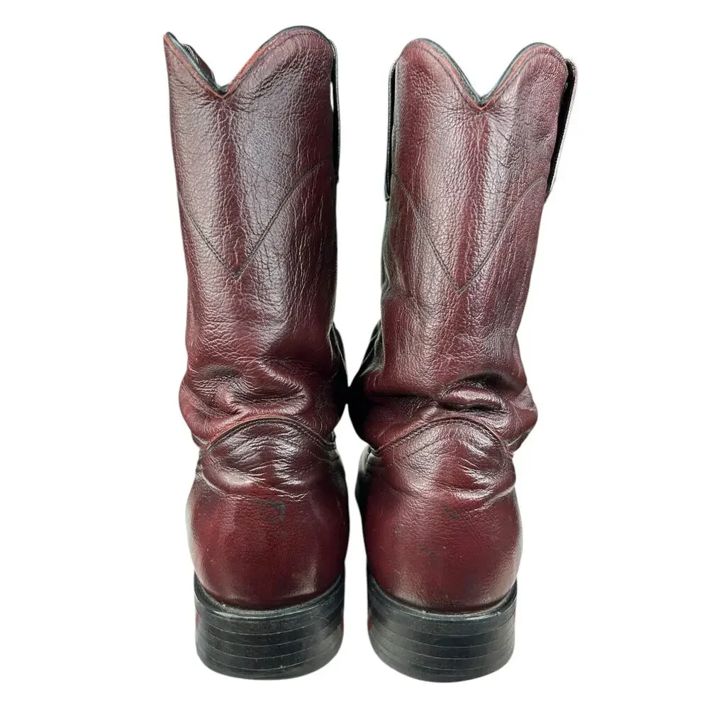 Vintage Dan Post Men’s Black Cherry Slouch Cowboy Boot Size US 9.5 D